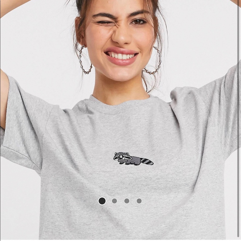 New Love Club Embroidered Racoon Oversized Tee - Picture 2 of 4